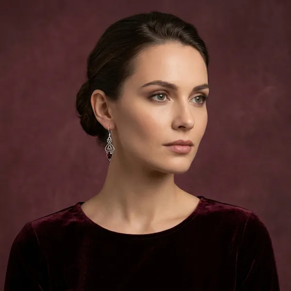 Garnet_Scroll_Crown_Drop_925_Sterling_Silver_Earrings
