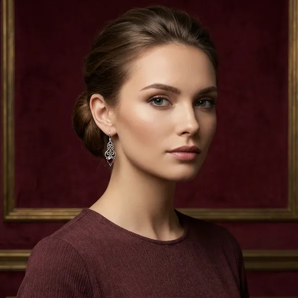 Garnet_Double_Scroll_Drop_925_Sterling_Silver_Earrings