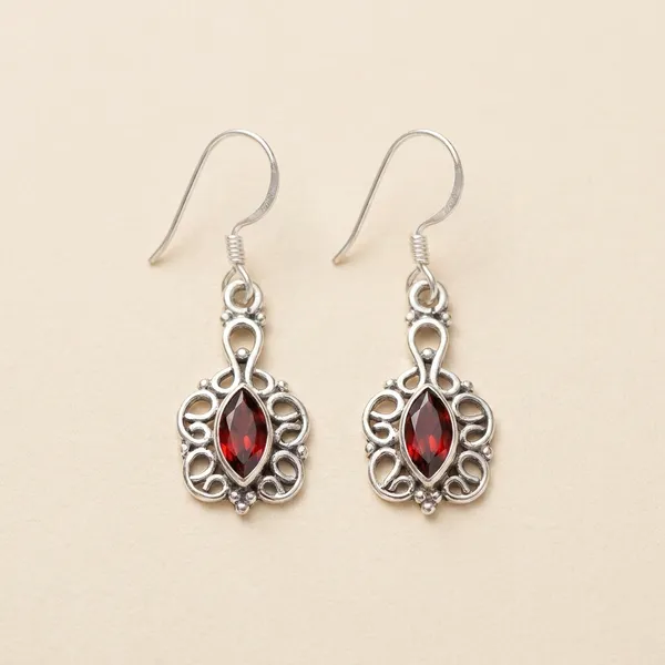 Garnet_Marquise_Scroll_Drop_925_Sterling_Silver_Earrings