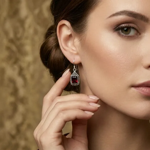 Octagon_Cabochon_Garnet_925_Sterling_Silver_Earrings