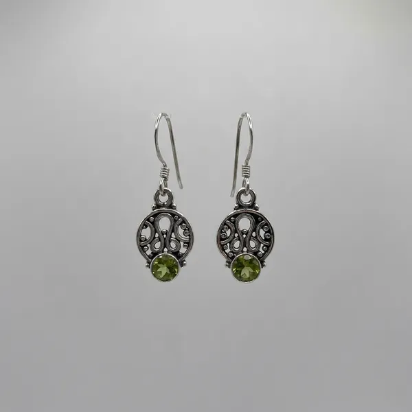 Peridot_Engraved_Disc_Drop_925_Sterling_Silver_Earrings