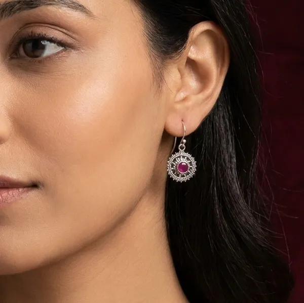 Glass_Stone_Granulation_Disc_925_Sterling_Silver_Earrings