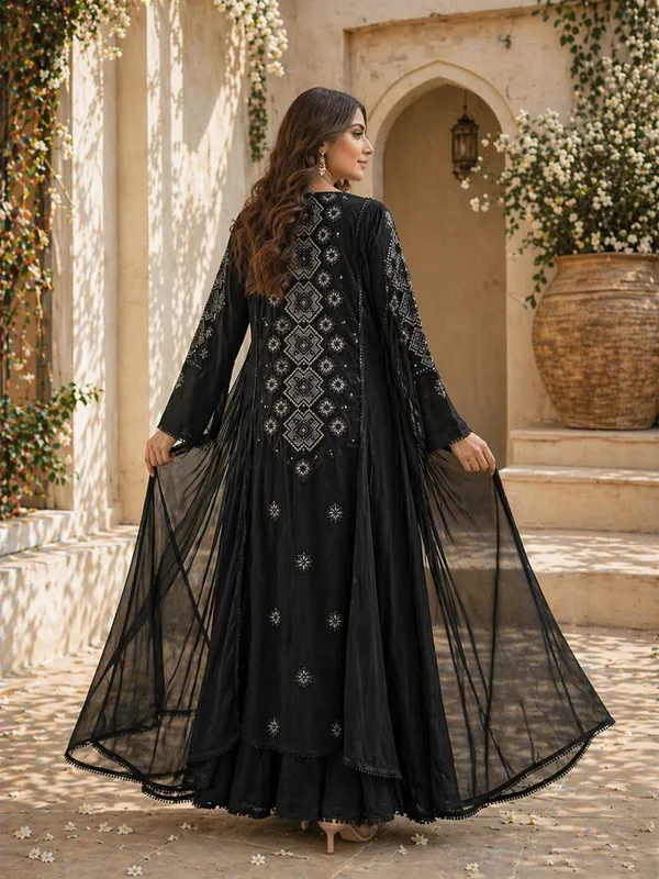 Black_Georgette_Embroidery_Kurta_Palazzo_Set_With_Dupatta_For_Women