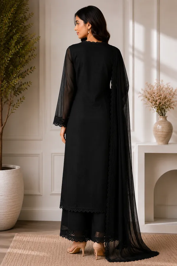 Black_Georgette_Chikankari_Embroidery_Kurta_With_Pant_And_Dupatta_For_Women