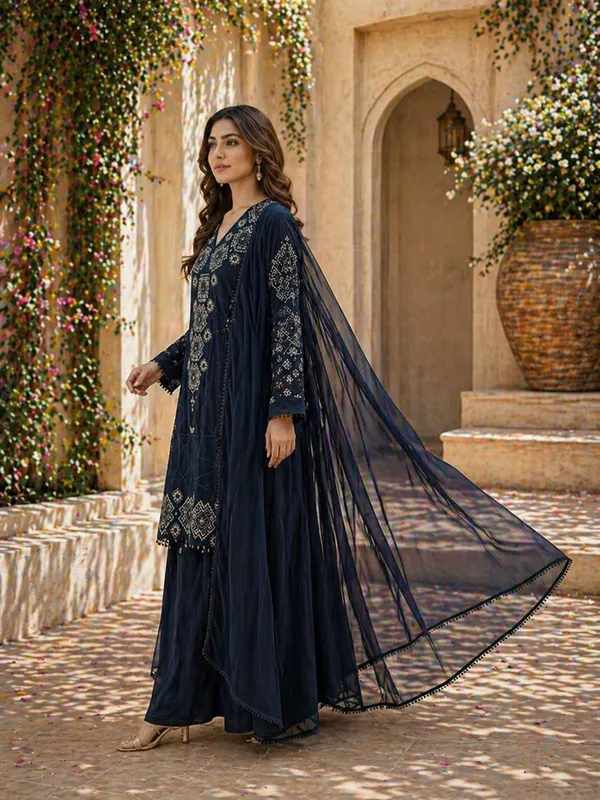 Blue_Georgette_Embroidery_Kurta_Palazzo_Set_With_Dupatta_For_Women