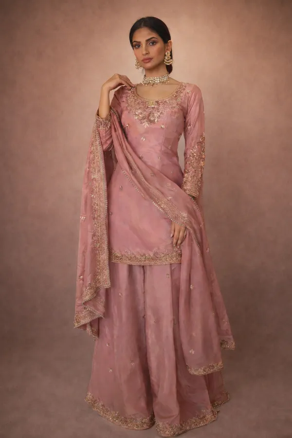 Dusty_Rose_Pink_Designer_Chinon_Silk_Party_Wear_Top_,Palazzo_Set_With_Dupatta_For_Women