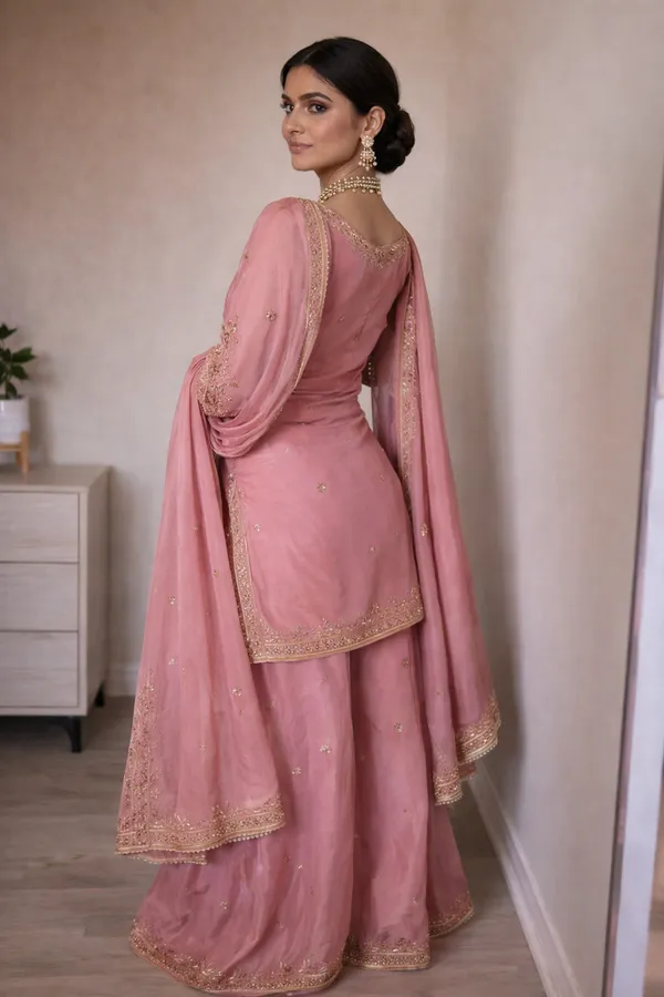Dusty_Rose_Pink_Designer_Chinon_Silk_Party_Wear_Top_,Palazzo_Set_With_Dupatta_For_Women