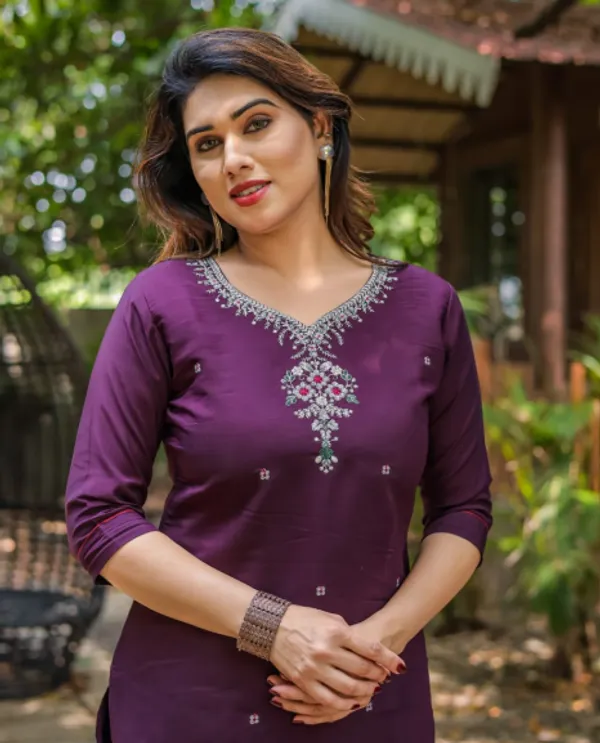 Deep_Wine_Embroidered_Roman_Silk_Kurta_With_Pant_For_Women