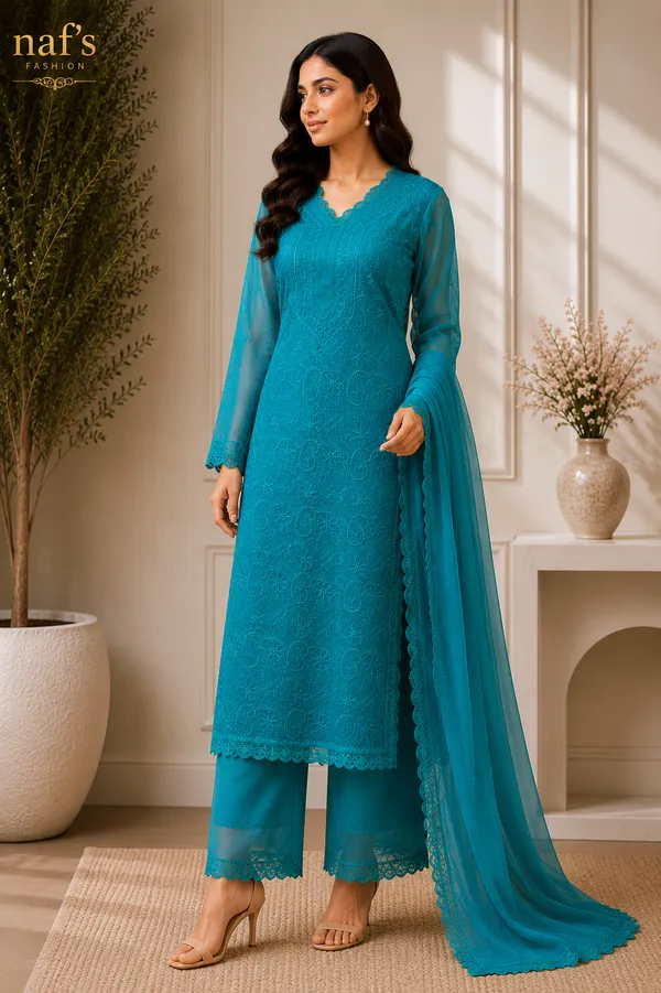 Pastel_Teal_Georgette_Chikankari_Embroidery_Kurta_With_Pant_And_Dupatta_For_Women
