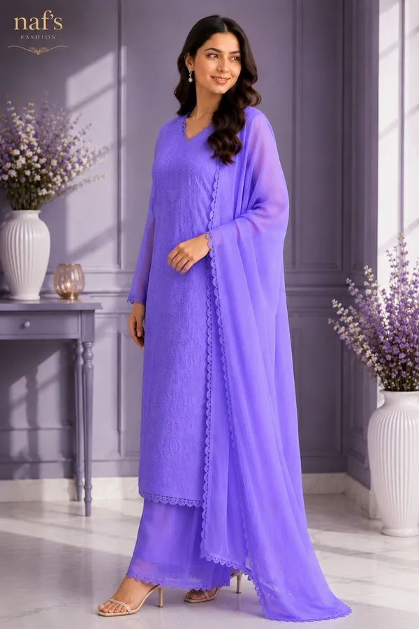 Lavender_Georgette_Chikankari_Embroidery_Kurta_With_Pant_And_Dupatta_For_Women