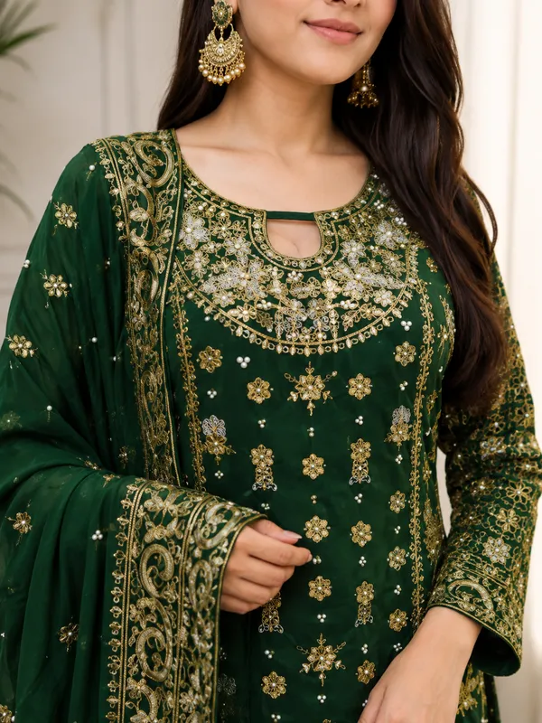 Dark_Green_Heavy_Embroidered_Party_Wear_Kurta_With_Palazzo_And_Dupatta_For_Women