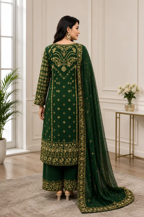 Dark_Green_Heavy_Embroidered_Party_Wear_Kurta_With_Palazzo_And_Dupatta_For_Women