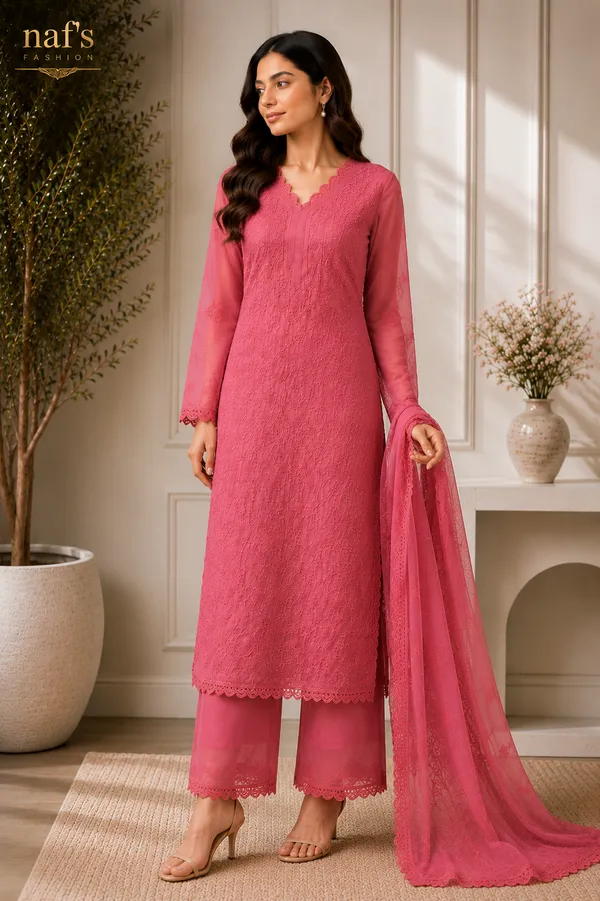 Pastel_Pink_Georgette_Chikankari_Embroidery_Kurta_With_Pant_And_Dupatta_For_Women
