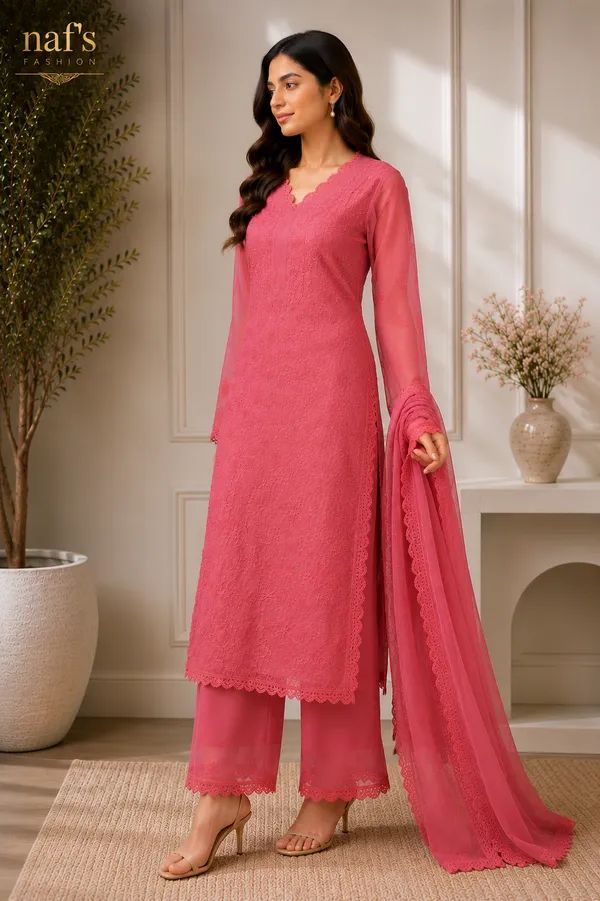 Pastel_Pink_Georgette_Chikankari_Embroidery_Kurta_With_Pant_And_Dupatta_For_Women