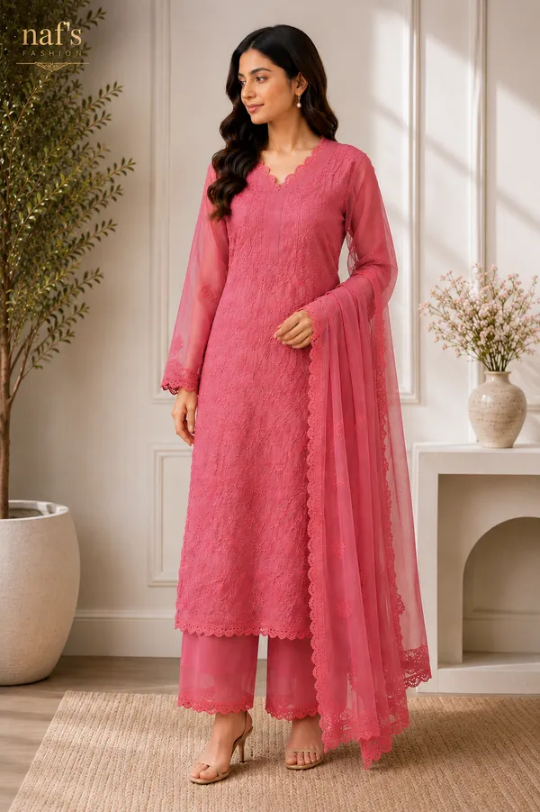 Pastel_Pink_Georgette_Chikankari_Embroidery_Kurta_With_Pant_And_Dupatta_For_Women