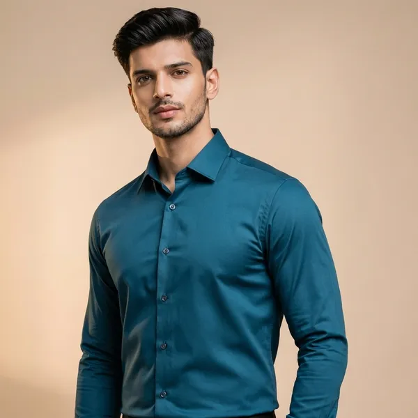 Men's_Solid_Teal_Mandarin_Collar_Shirt_Slim_Fit_Casual_Formal_Wear