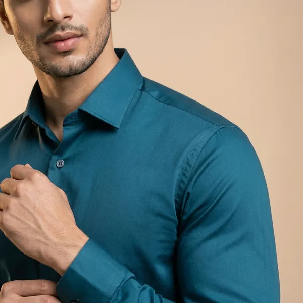 Men's_Solid_Teal_Mandarin_Collar_Shirt_Slim_Fit_Casual_Formal_Wear