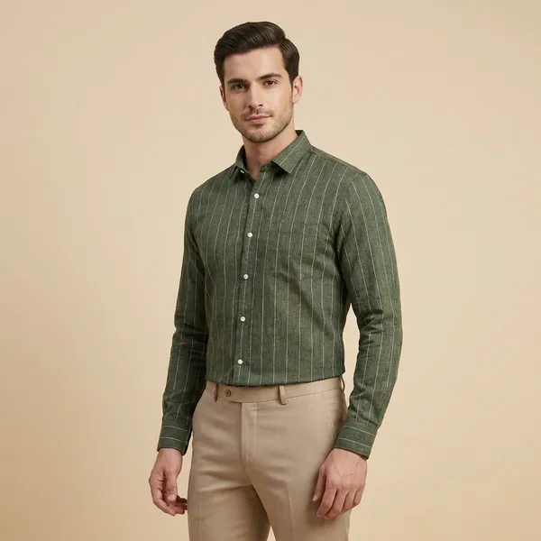 Men_Olive_Green_Striped_Casual_Shirt