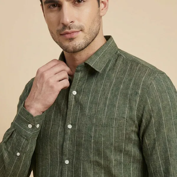 Men_Olive_Green_Striped_Casual_Shirt