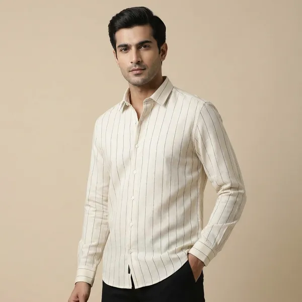 Men_Cream_Striped_Casual_Shirt
