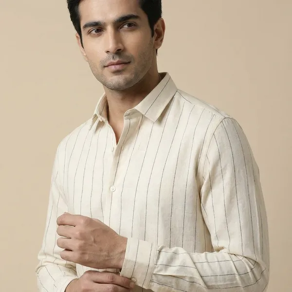 Men_Cream_Striped_Casual_Shirt