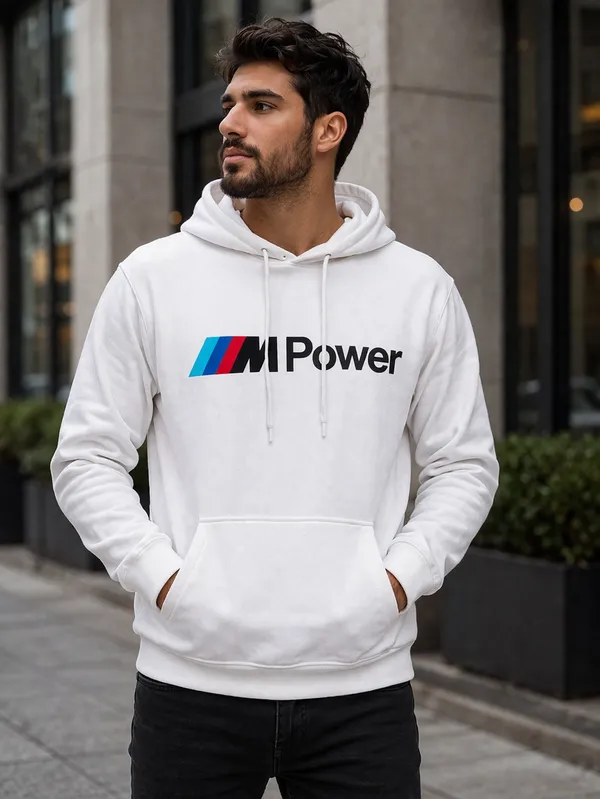 Kairo_Men's_White_M_Power_Printed_Hoodie_Stylish_Casual_Winter_Wear_Sweatshirt_For_Men