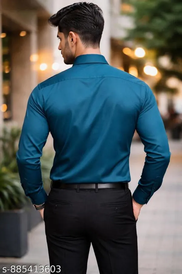 Men's_Solid_Teal_Mandarin_Collar_Shirt_Slim_Fit_Casual_Formal_Wear