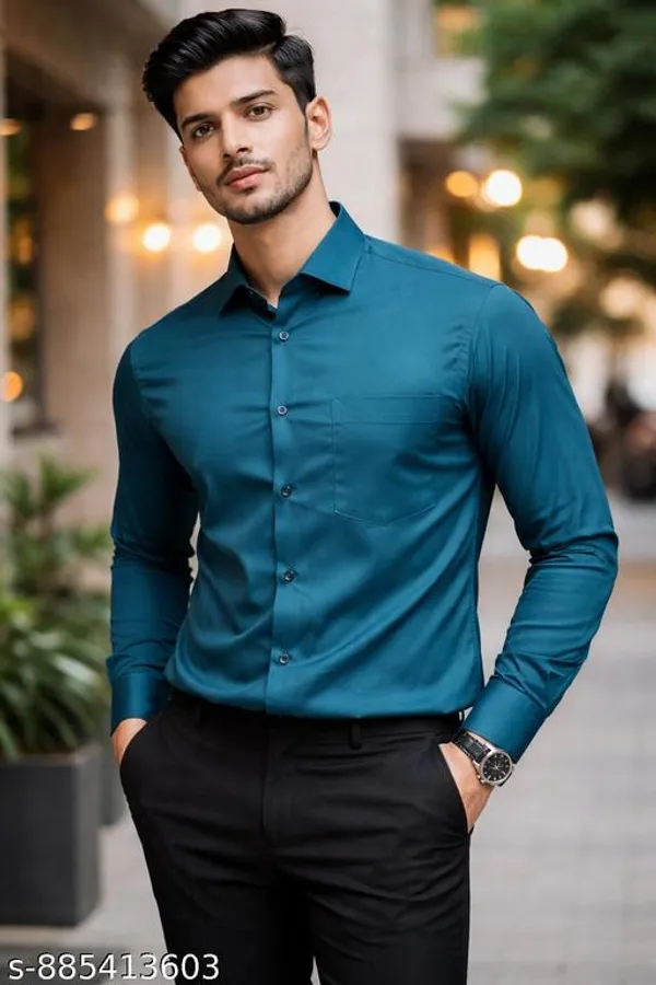 Men's_Solid_Teal_Mandarin_Collar_Shirt_Slim_Fit_Casual_Formal_Wear