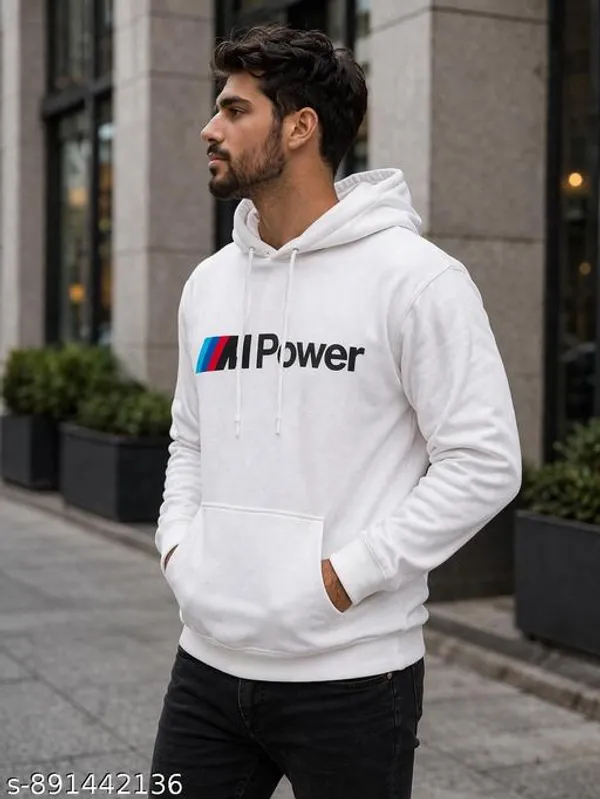 Kairo_Men's_White_M_Power_Printed_Hoodie_Stylish_Casual_Winter_Wear_Sweatshirt_For_Men