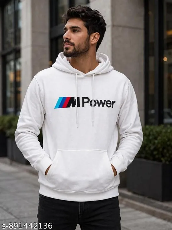 Kairo_Men's_White_M_Power_Printed_Hoodie_Stylish_Casual_Winter_Wear_Sweatshirt_For_Men