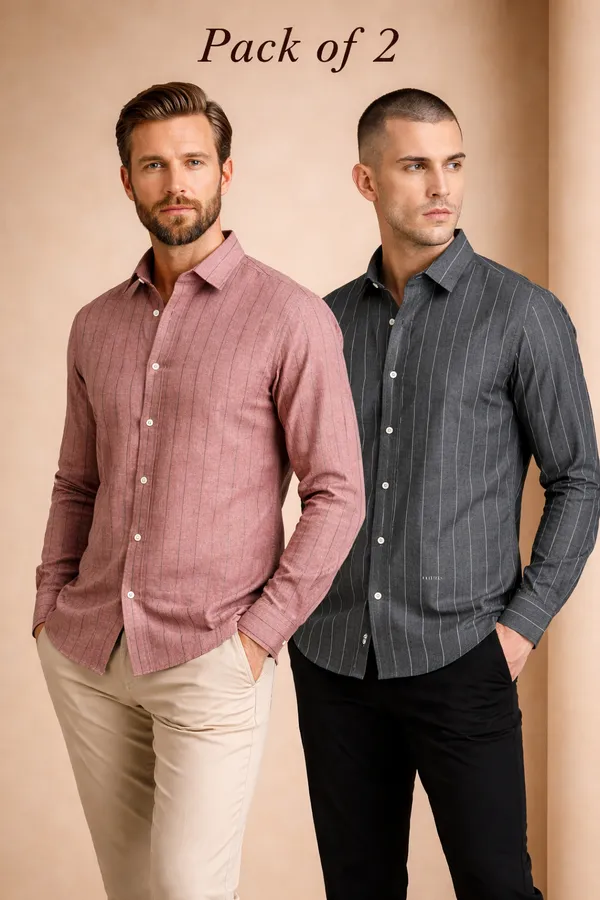 Men_Dark_Grey_And_Dusty_Rose_Pink_Striped_Casual_Shirt_(Pack_Of_2)