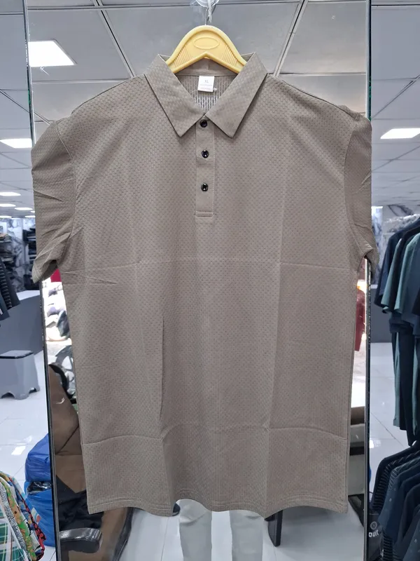 Beige_Imported_Lycra_Solid_Polo_T-Shirt_For_Men