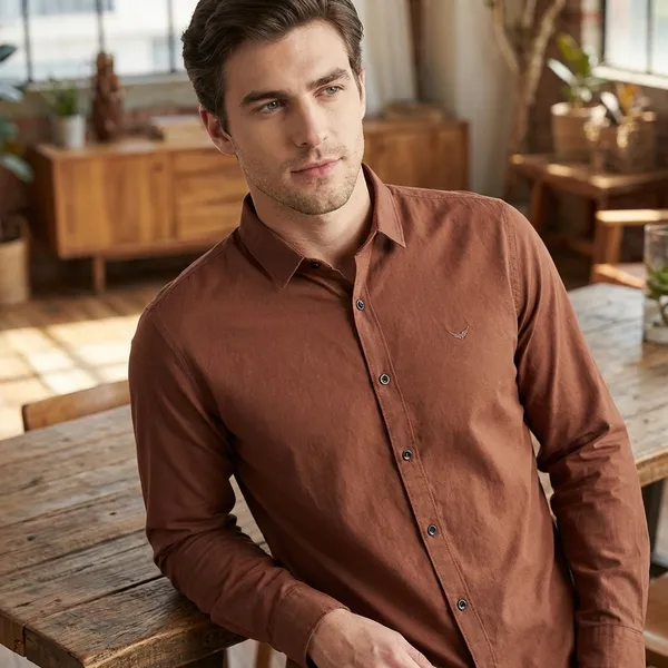 Brown_Cotton_Solid_Shirt_For_Men