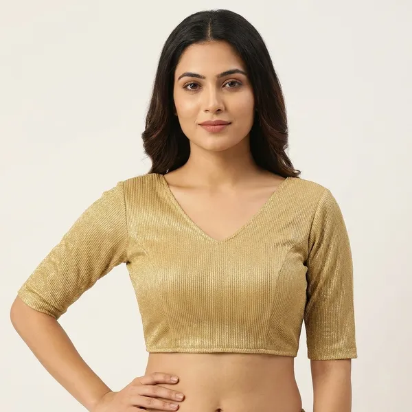 Net_Golden_Shimmer_V-Neck_Blouse_-_Elegant_Ethnic_Party_Wear