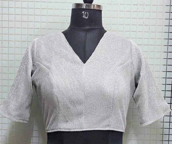 Silver_Pleated_V-Neck_Blouse