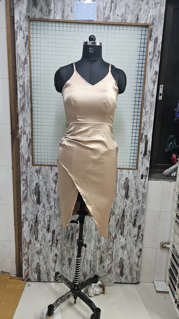 Beige_Satin_Wrap_Style_Midi_Dress_With_Asymmetric_Hem