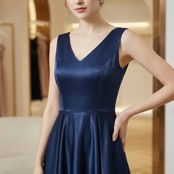 Elegant_Satin_Navy_Blue_Sleeveless_Party_Dress_With_V-Neck