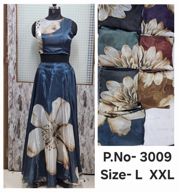 Satin_Navy_Blue_Floral_Print_Crop_Top_And_Skirt_Set