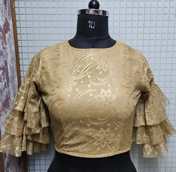 Golden_Textured_Ruffled_Sleeve_Crop_Blouse