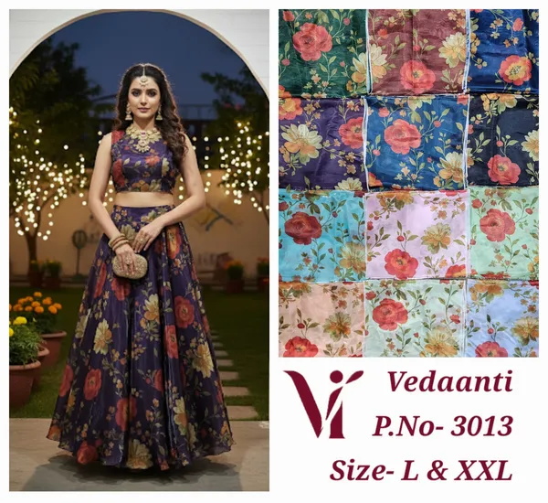 Vedanti_Floral_Print_Lehenga_Choli_Set_-_Navy_Blue_Base_With_Multicolor_Flowers