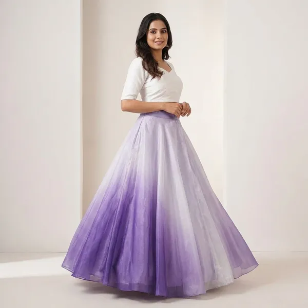 Women'S_Gradient_Ombre_Organza_Flared_Skirt
