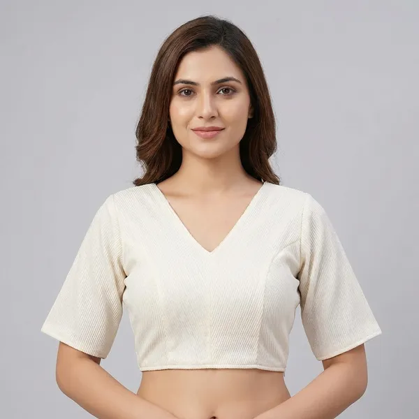 Net_Off-White_Short_Sleeve_Crop_Top_With_V-Neck_Blouse