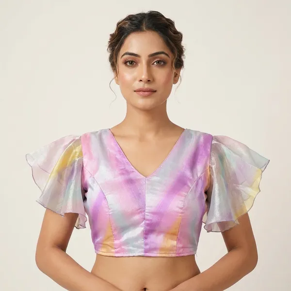Lavender_And_Multi-Color_Organza_Ruffle_Sleeve_Crop_Blouse