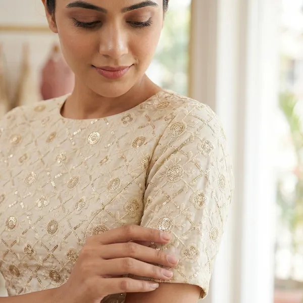 Elegant_Cream_Embellished_Short_Sleeve_Blouse