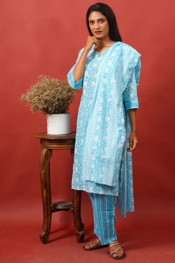Women_Cotton_Kurta_And_Trouser_With_Dupatta_Set_Elegant_Party_And_Festive_Wear_For_Women