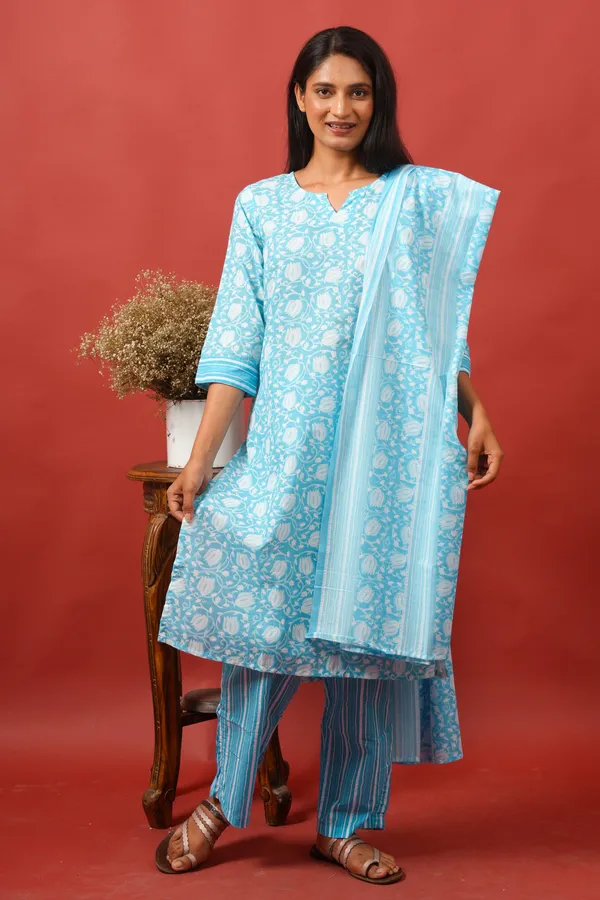 Women_Cotton_Kurta_And_Trouser_With_Dupatta_Set_Elegant_Party_And_Festive_Wear_For_Women