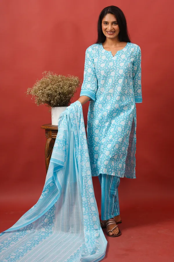 Women_Cotton_Kurta_And_Trouser_With_Dupatta_Set_Elegant_Party_And_Festive_Wear_For_Women