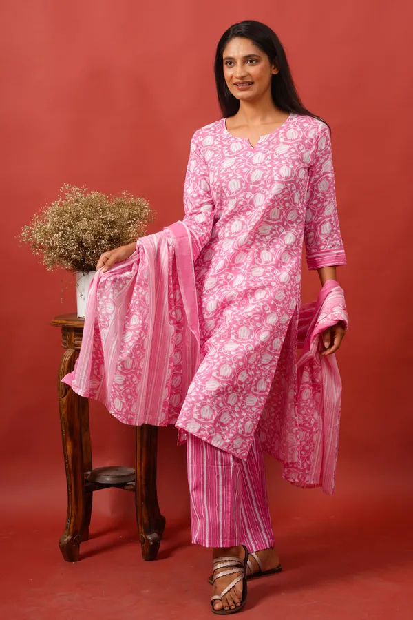 Women_Cotton_Kurta_And_Trouser_With_Dupatta_Set_Elegant_Party_And_Festive_Wear_For_Women