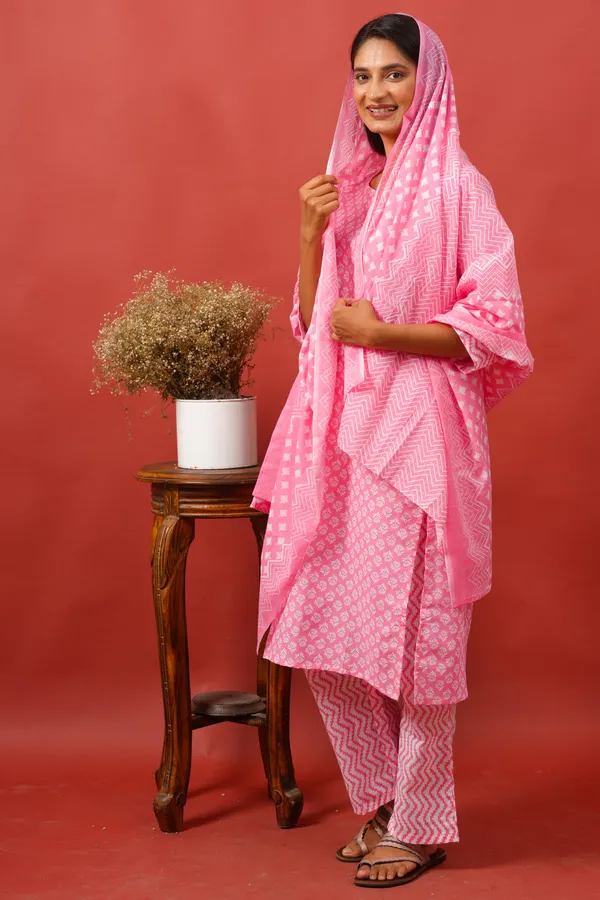 Women_Cotton_Kurta_And_Trouser_With_Dupatta_Set_Elegant_Party_And_Festive_Wear_For_Women