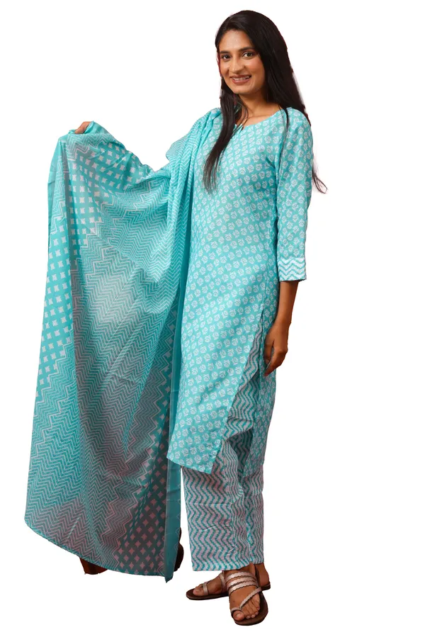 Women_Cotton_Kurta_And_Trouser_With_Dupatta_Set_Elegant_Party_And_Festive_Wear_For_Women